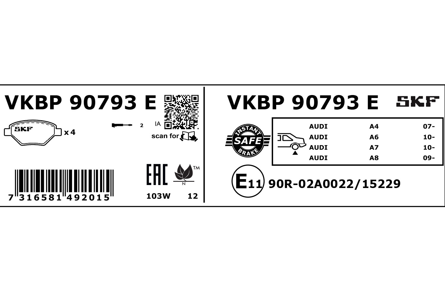 SKF VKBP 90793 E Bremsbelagsatz, Scheibenbremse
